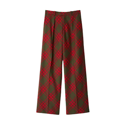 Burberry Plaid Zipper Loose Fit Wide-Leg Pants Lake Blue 80950881