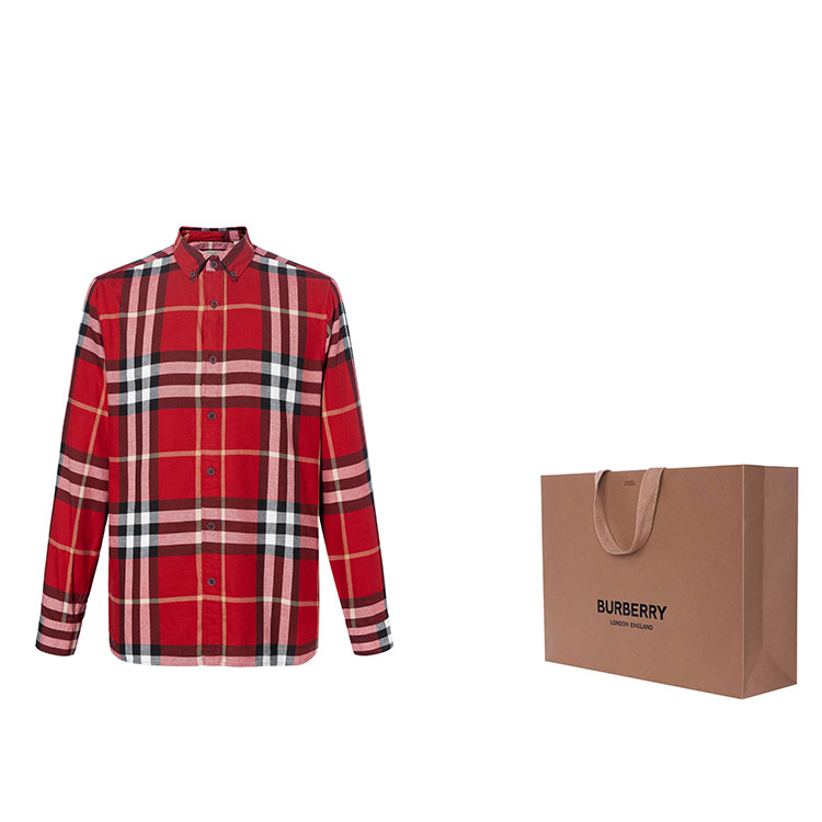 Burberry  Red Check Print Long Sleeve Button-Up Shirt 40056131 圖 4