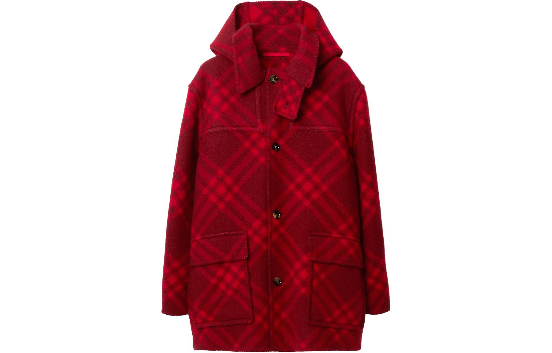 Burberry  Red Check Print Single-Breasted Wool Coat. 80789101