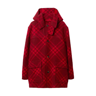 Burberry Red Check Print Single-Breasted Wool Coat. 80789101