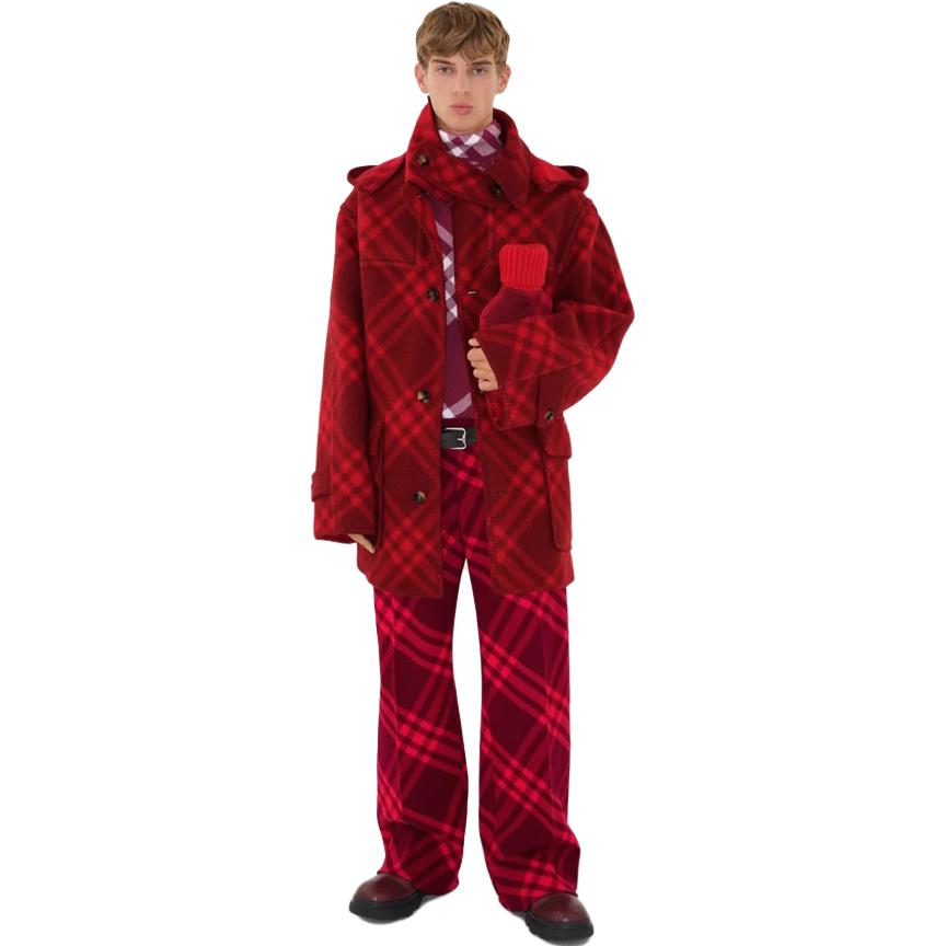 Burberry  Red Check Print Single-Breasted Wool Coat. 80789101 圖 3