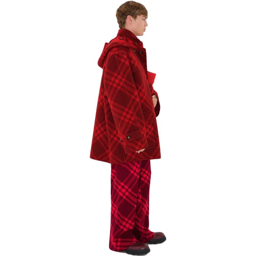 Burberry  Red Check Print Single-Breasted Wool Coat. 80789101 圖 4
