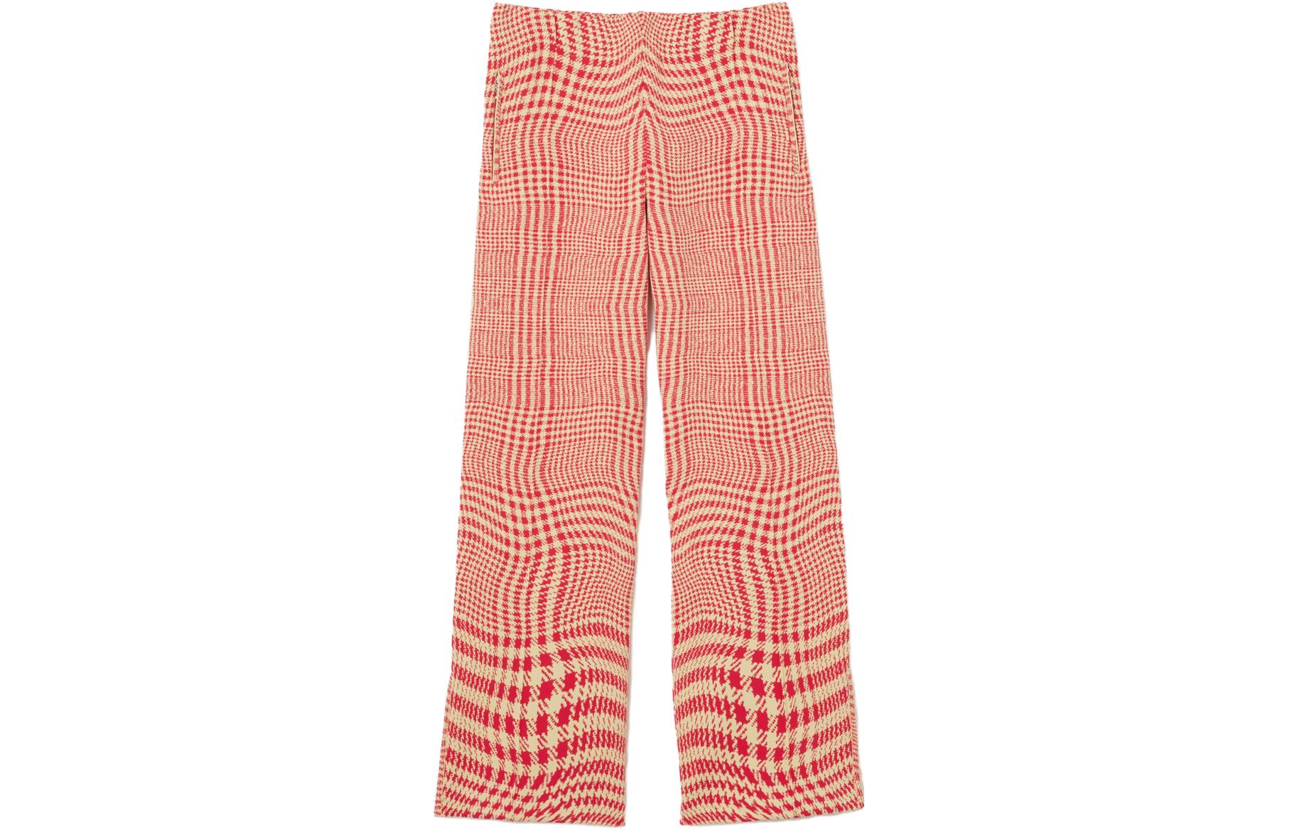 Burberry  Red Checkered Elastic Waist Wide-Leg Casual Pants. 80827641