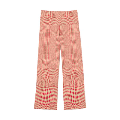 Burberry Red Checkered Elastic Waist Wide-Leg Casual Pants. 80827641