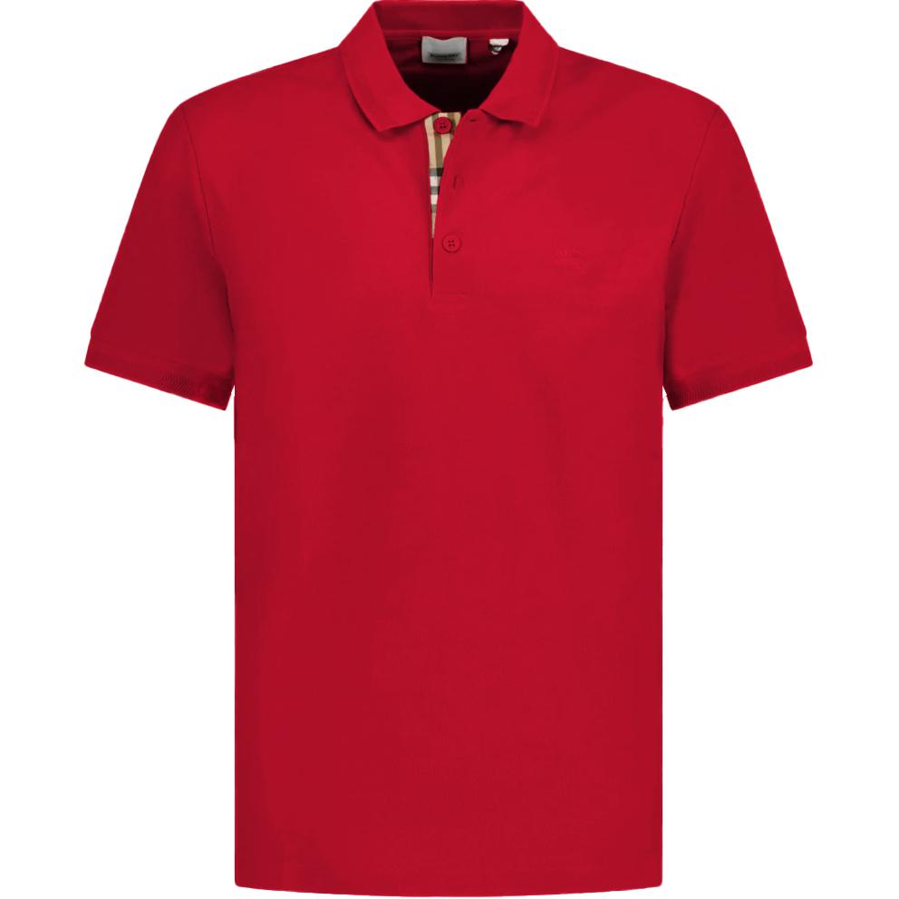 Burberry  Red Solid Logo Embroidered Short Sleeve Polo Shirt. 80675881