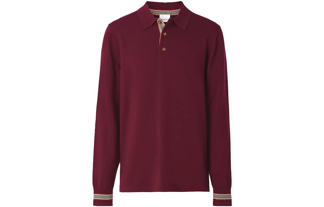 Burberry  Red Striped Long Sleeve Polo Shirt Casual Fit. 80455211