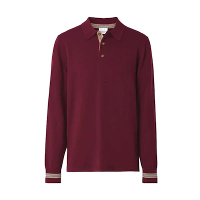 Burberry Red Striped Long Sleeve Polo Shirt Casual Fit. 80455211