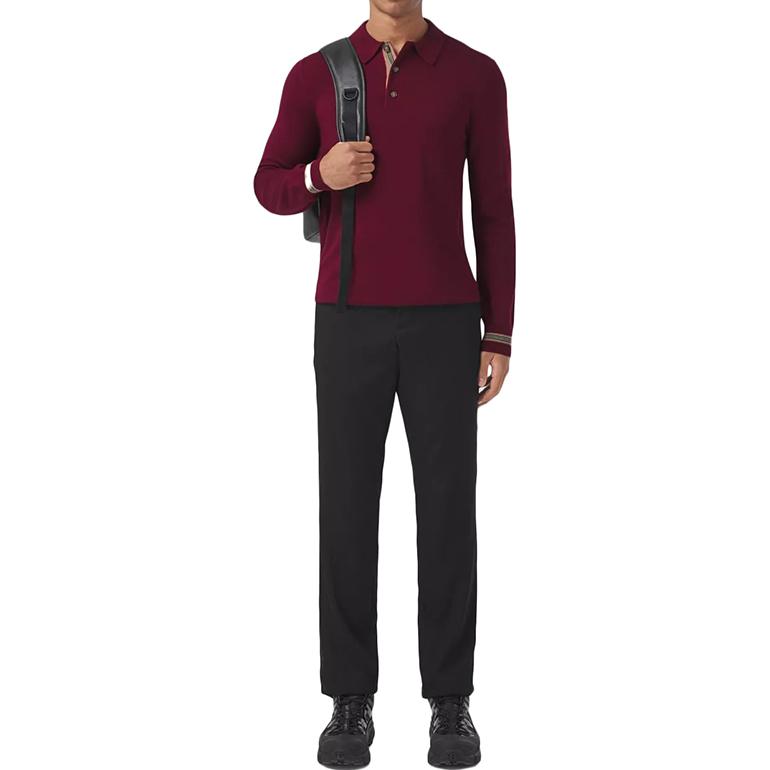 Burberry  Red Striped Long Sleeve Polo Shirt Casual Fit. 80455211 圖 4