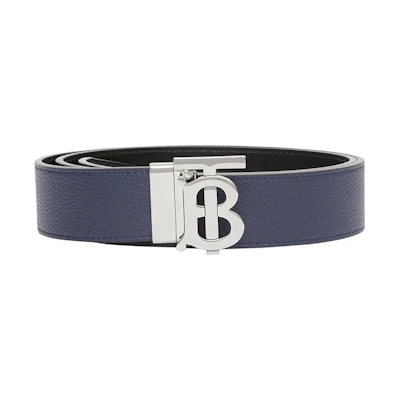 Burberry Reversible Calf Leather Belt Blue 3.5cm with Silver Buckle Gift Set 8043246
