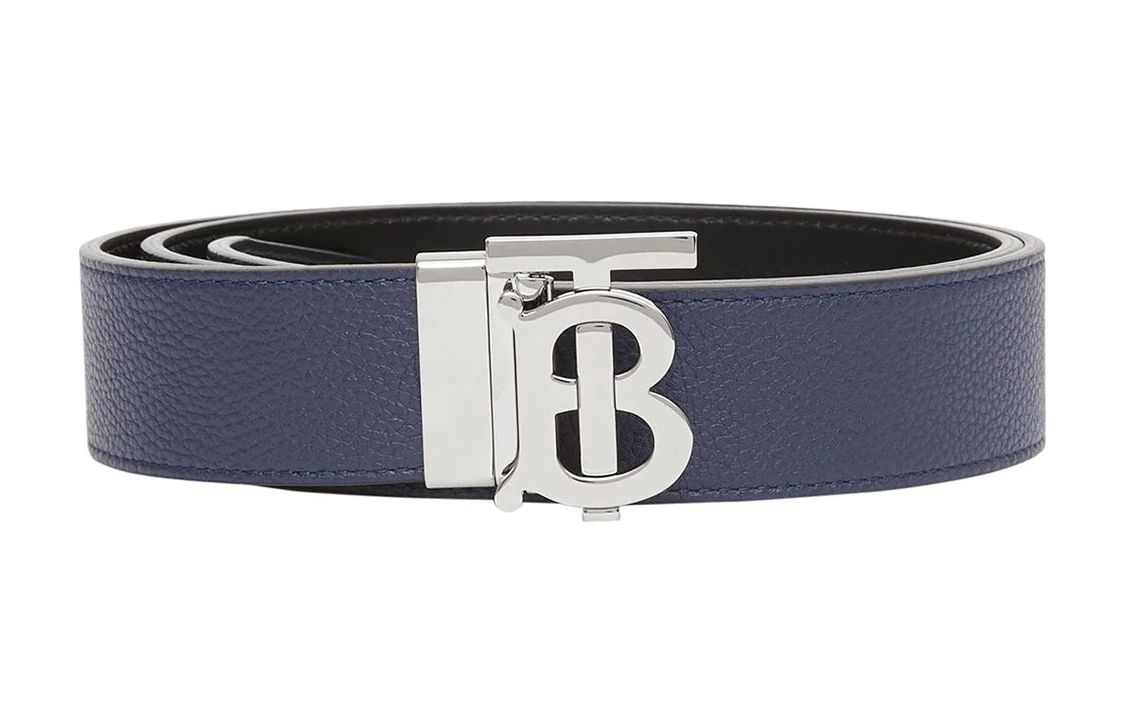 Burberry  Reversible Calf Leather Belt Blue 3.5cm with Silver Buckle Gift Set 8043246 圖 2