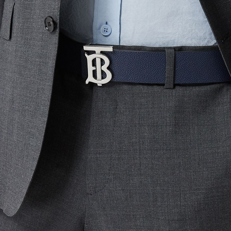 Burberry  Reversible Calf Leather Belt Blue 3.5cm with Silver Buckle Gift Set 8043246 圖 5