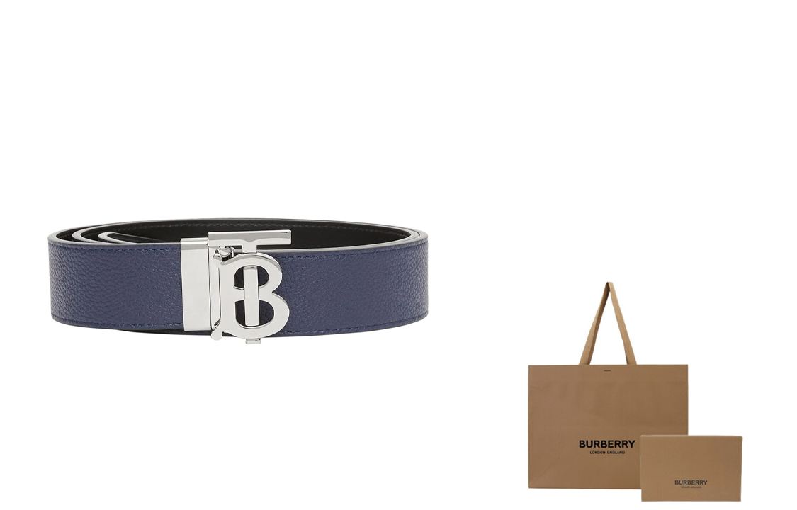 Burberry  Reversible Calf Leather Belt Blue 3.5cm with Silver Buckle Gift Set 8043246 圖 7