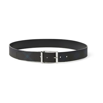 Burberry Reversible Check Buckle Belt Navy 3.5CM Polyurethane Leather. 80732871