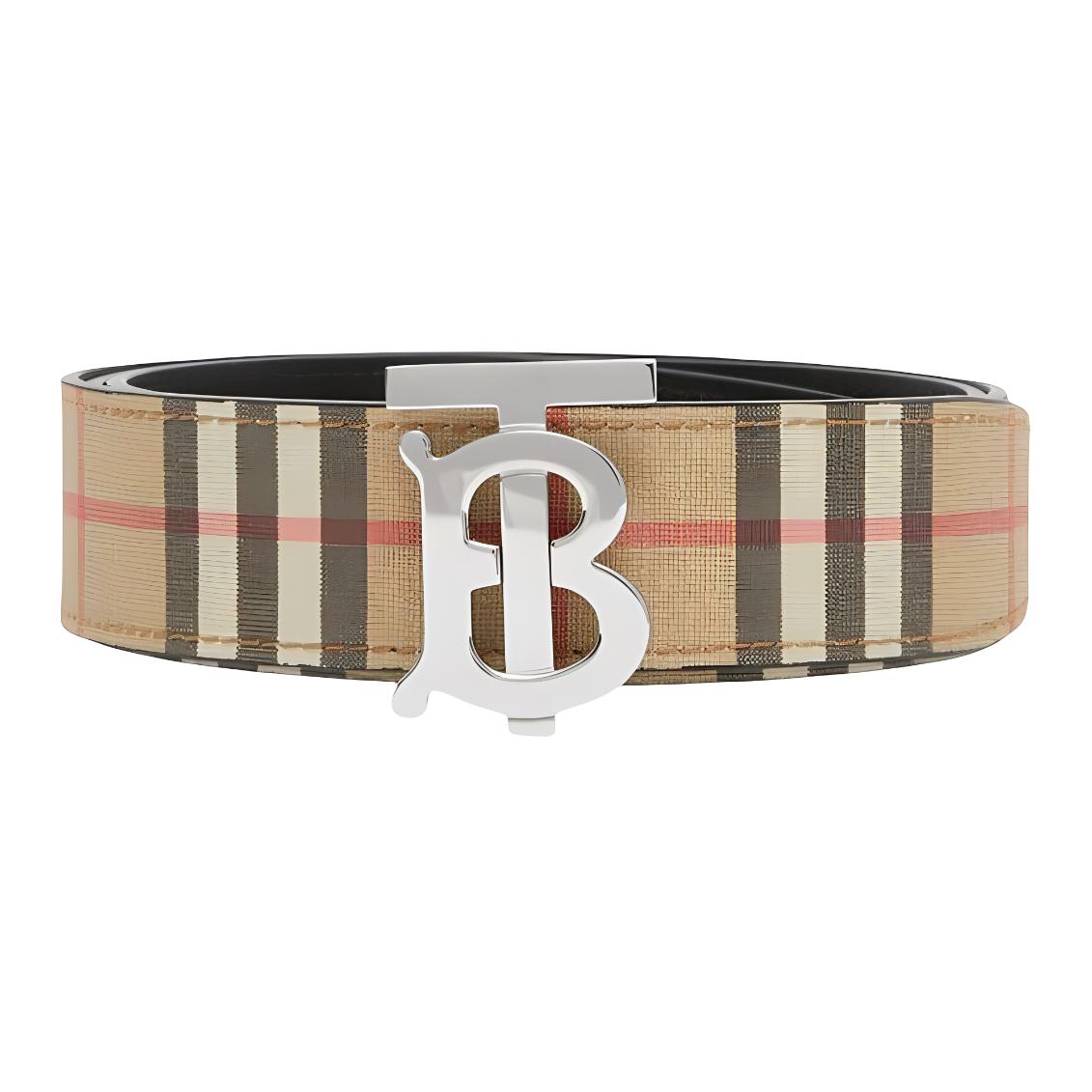 Burberry  Reversible Check Monogram Leather Belt Brown 3.5cm Gift Box 80527791