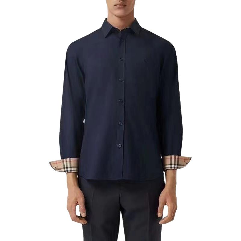 Shop Burberry  Single-Breasted Collared Shirt Blue 8071800