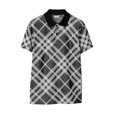 Burberry Slim-Fit Check Print Button Polo Shirt - Black 80891091