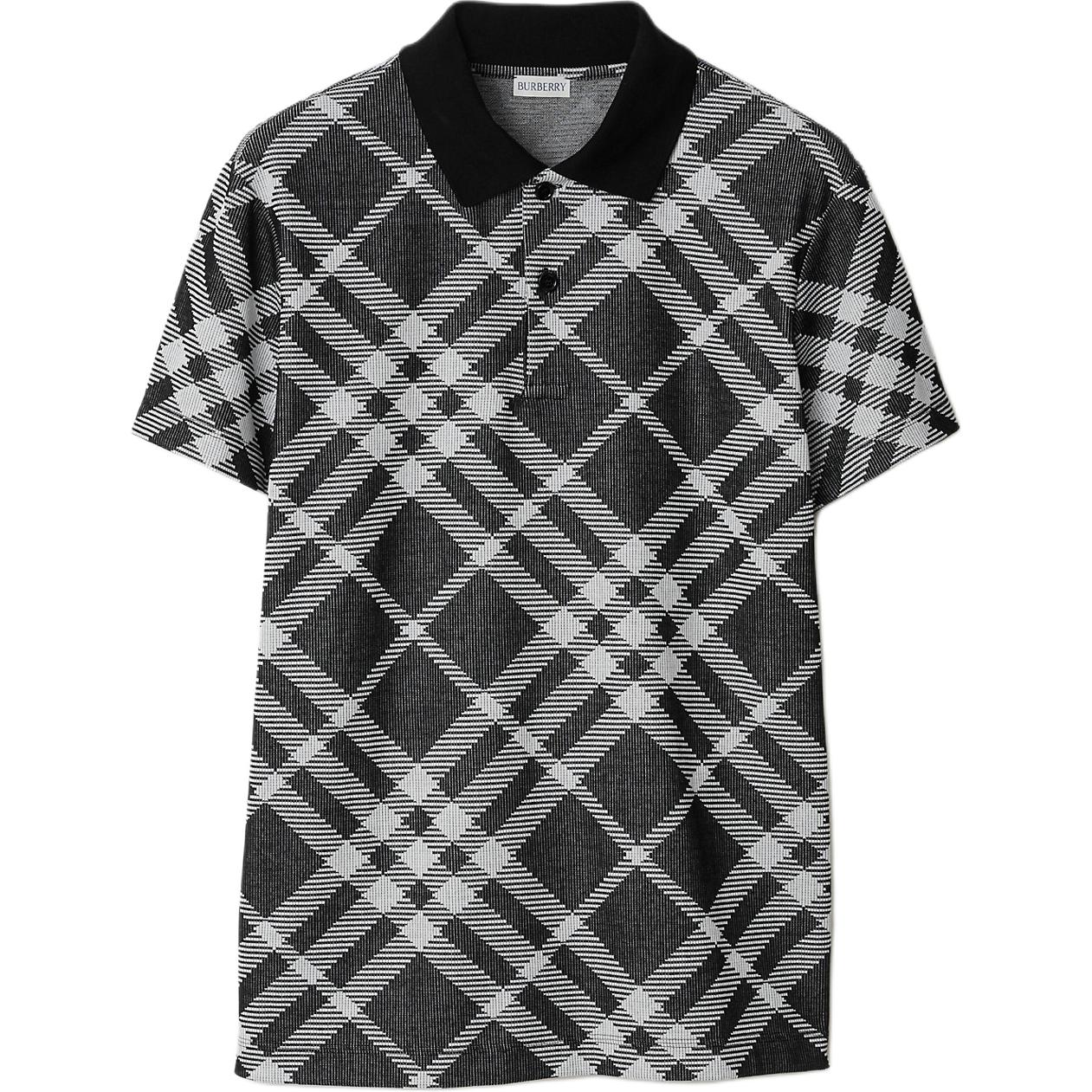 Order Burberry 修身格紋印花按扣Polo衫 - 黑色 80891091