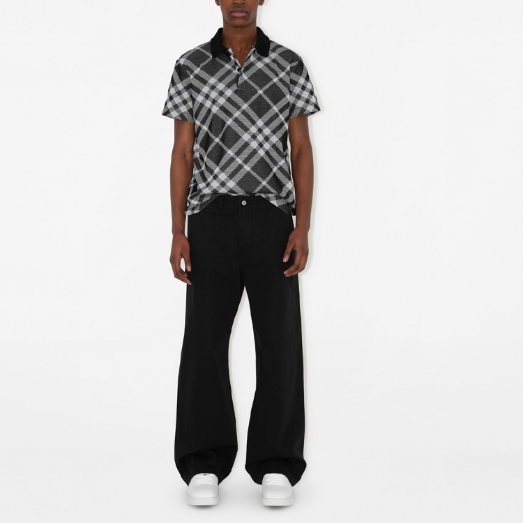 Purchase Burberry 修身格紋印花按扣Polo衫 - 黑色 80891091