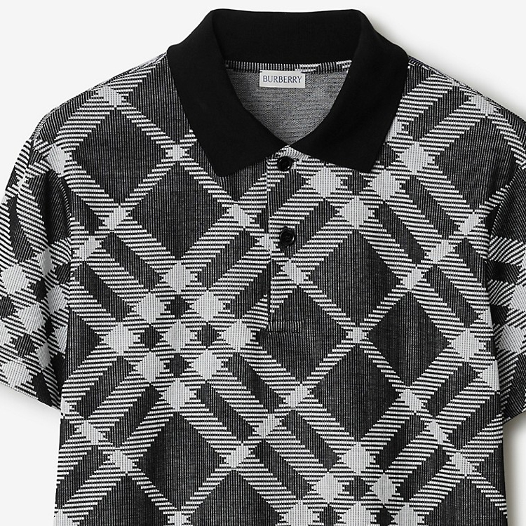 Cheap Burberry 修身格紋印花按扣Polo衫 - 黑色 80891091
