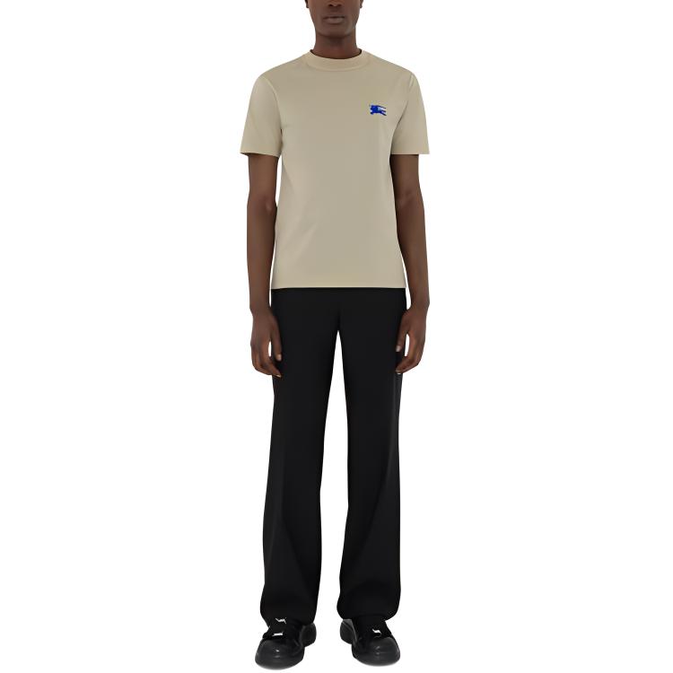 Shop Burberry修身款刺绣logo圆领T恤-苔藓绿色。 80913951