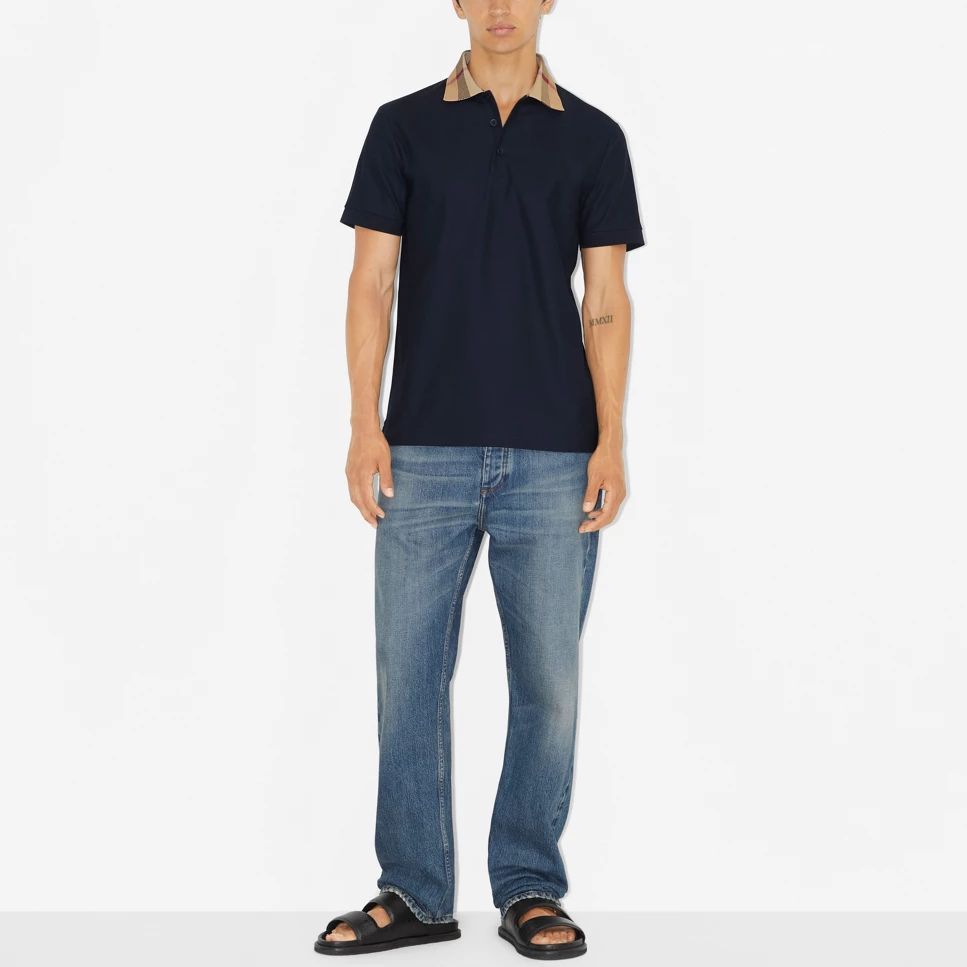 Shop Burberry Polo Slim Fit Manga Corta Azul Marino Diseño Sencillo. 80726611
