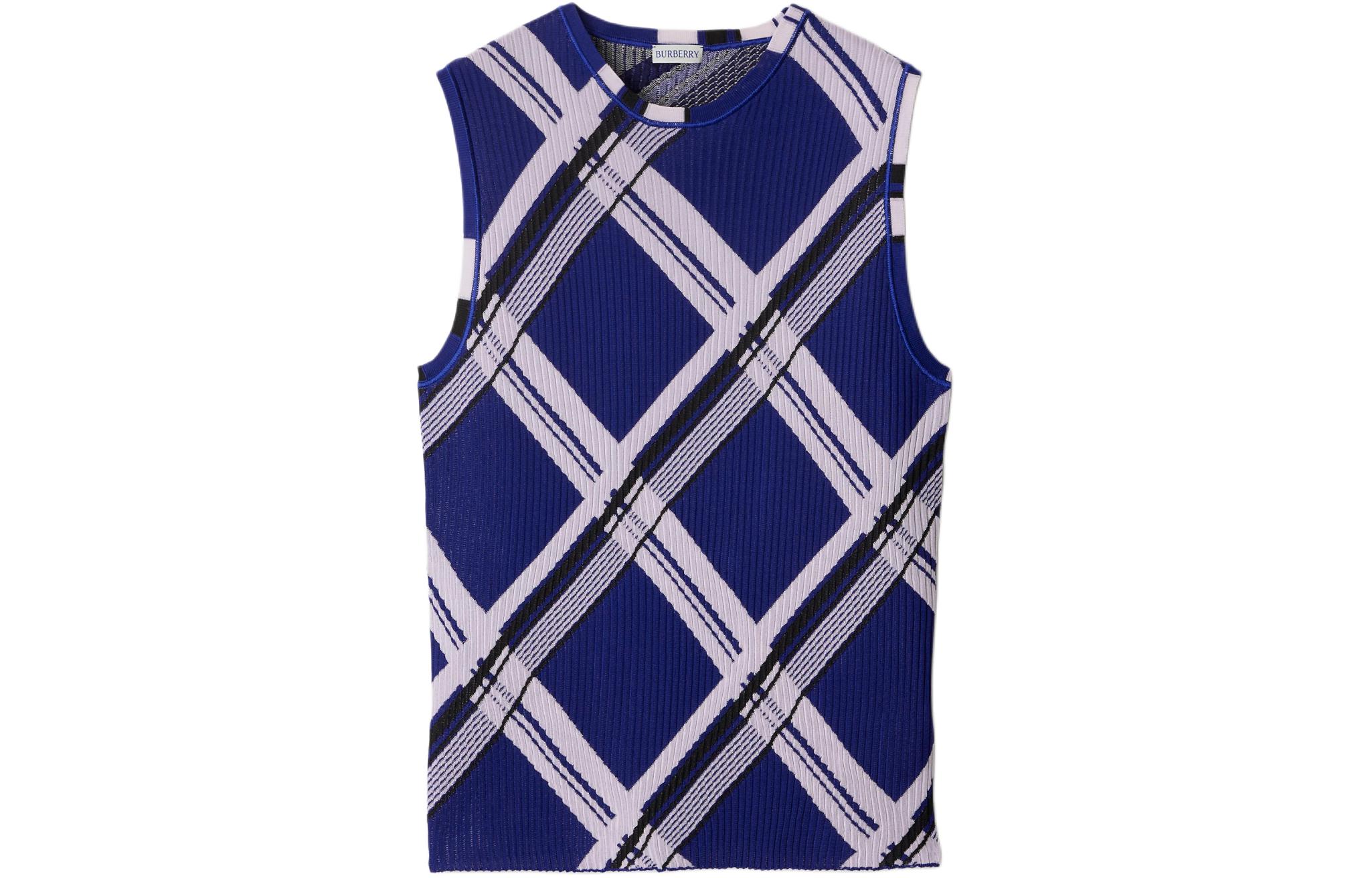 Burberry  Slim Fit Pullover Vest in Knight Blue with Colorblock Check. 80872891