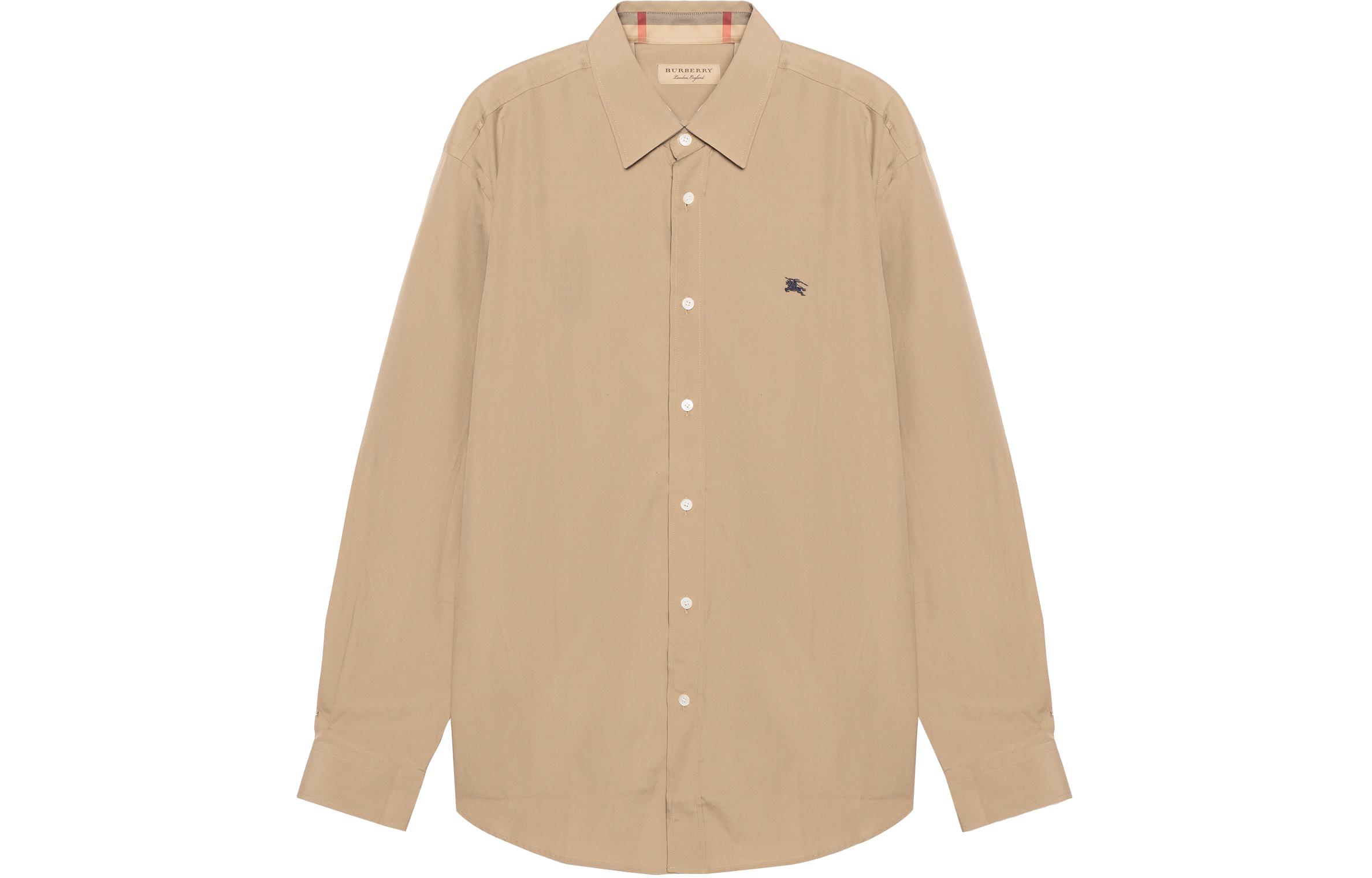 Burberry  Solid Beige Single-Breasted Long-Sleeve Shirt with Embroidered Logo 8036288 圖 2