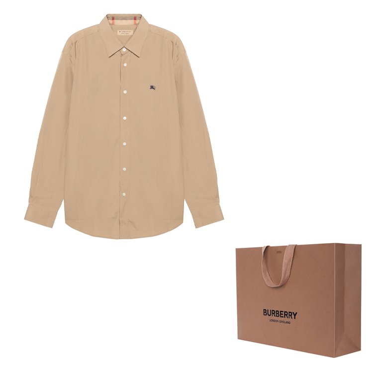 Burberry  Solid Beige Single-Breasted Long-Sleeve Shirt with Embroidered Logo 8036288 圖 4