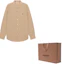 Shop Burberry Solid Beige Single-Breasted Long-Sleeve Shirt with Embroidered Logo 8036288