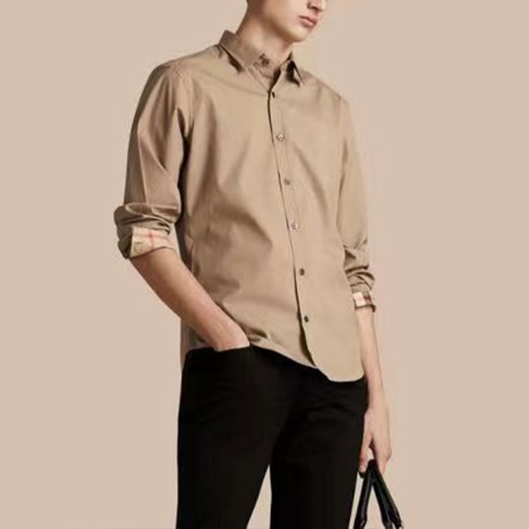 Burberry  Solid Beige Single-Breasted Long-Sleeve Shirt with Embroidered Logo 8036288 圖 5