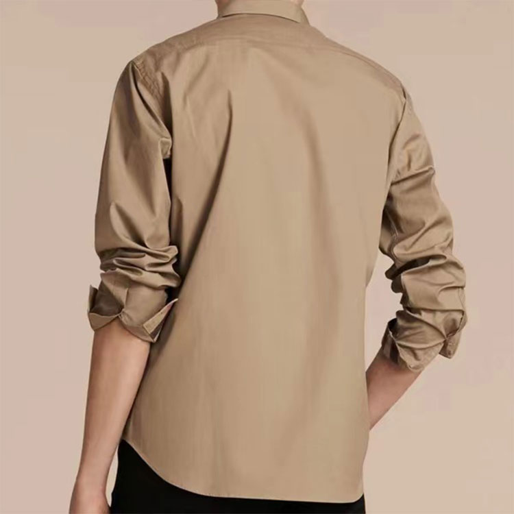 Burberry  Solid Beige Single-Breasted Long-Sleeve Shirt with Embroidered Logo 8036288 圖 6