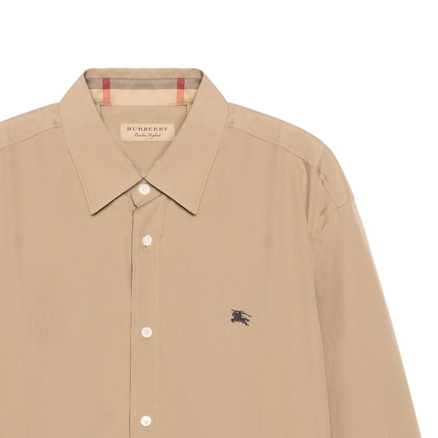 Burberry  Solid Beige Single-Breasted Long-Sleeve Shirt with Embroidered Logo 8036288 圖 7