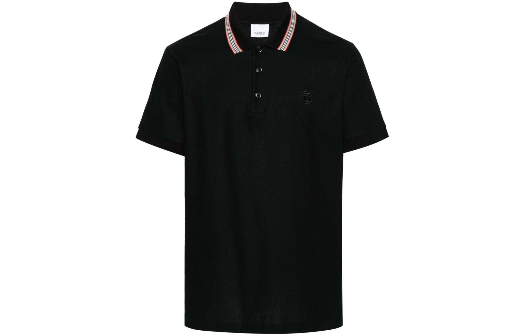 Burberry  Solid Black Polo Shirt Short Sleeve T-Shirt 80840171