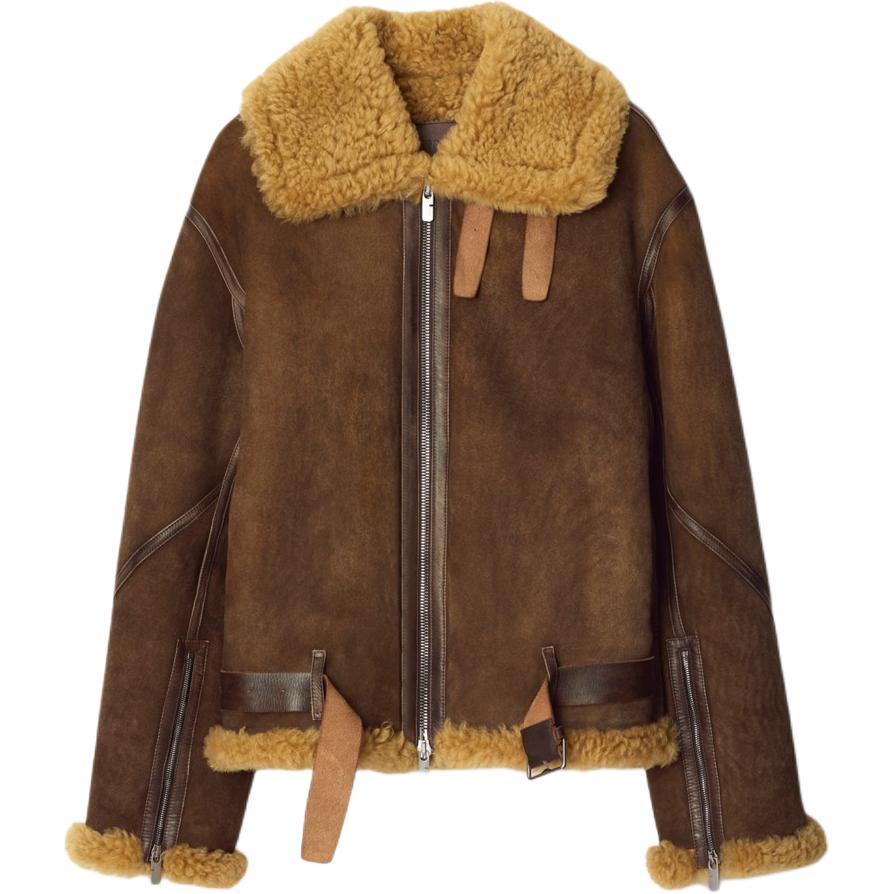 Order Burberry Jaket Kulit Coklat Aviator dengan Zip dan Kolar. 80953831