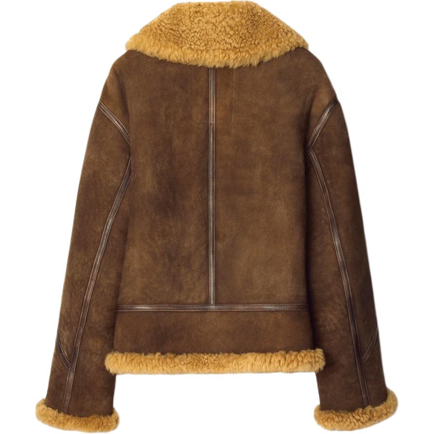 Lookbook Burberry Jaket Kulit Coklat Aviator dengan Zip dan Kolar. 80953831