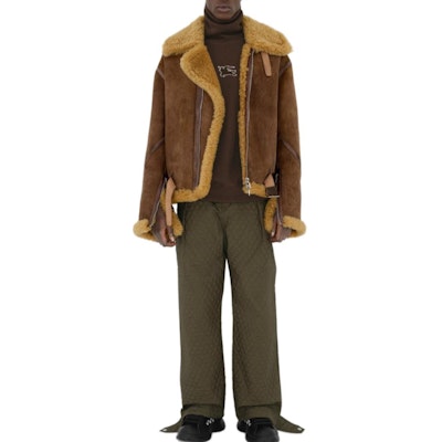 Burberry Solid Brown Leather Aviator Jacket with Zip and Collar. 80953831 Shop Burberry Solid Brown Leather Aviator Jacket with Zip and Collar. 80953831