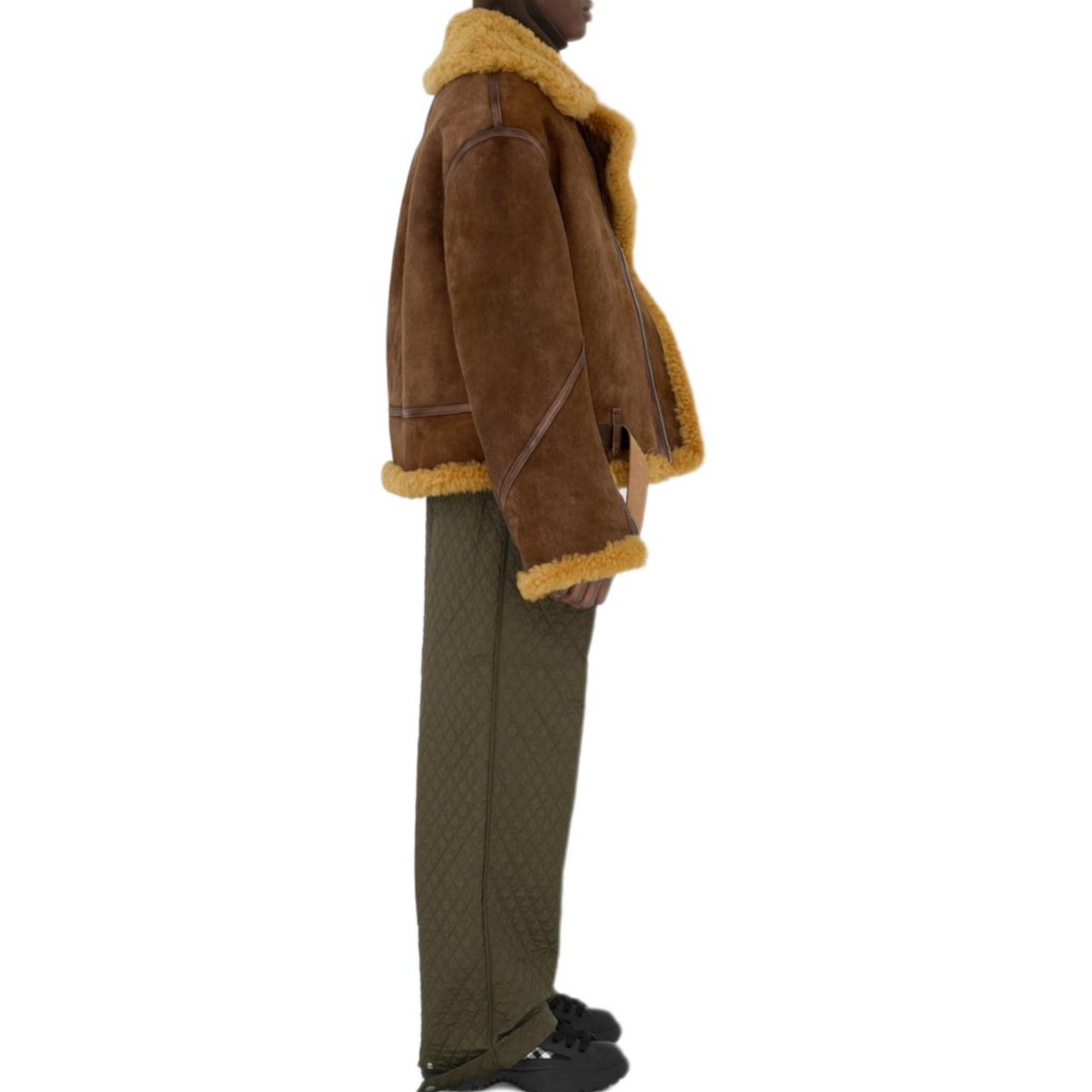 Details for Burberry Jaket Kulit Coklat Aviator dengan Zip dan Kolar. 80953831