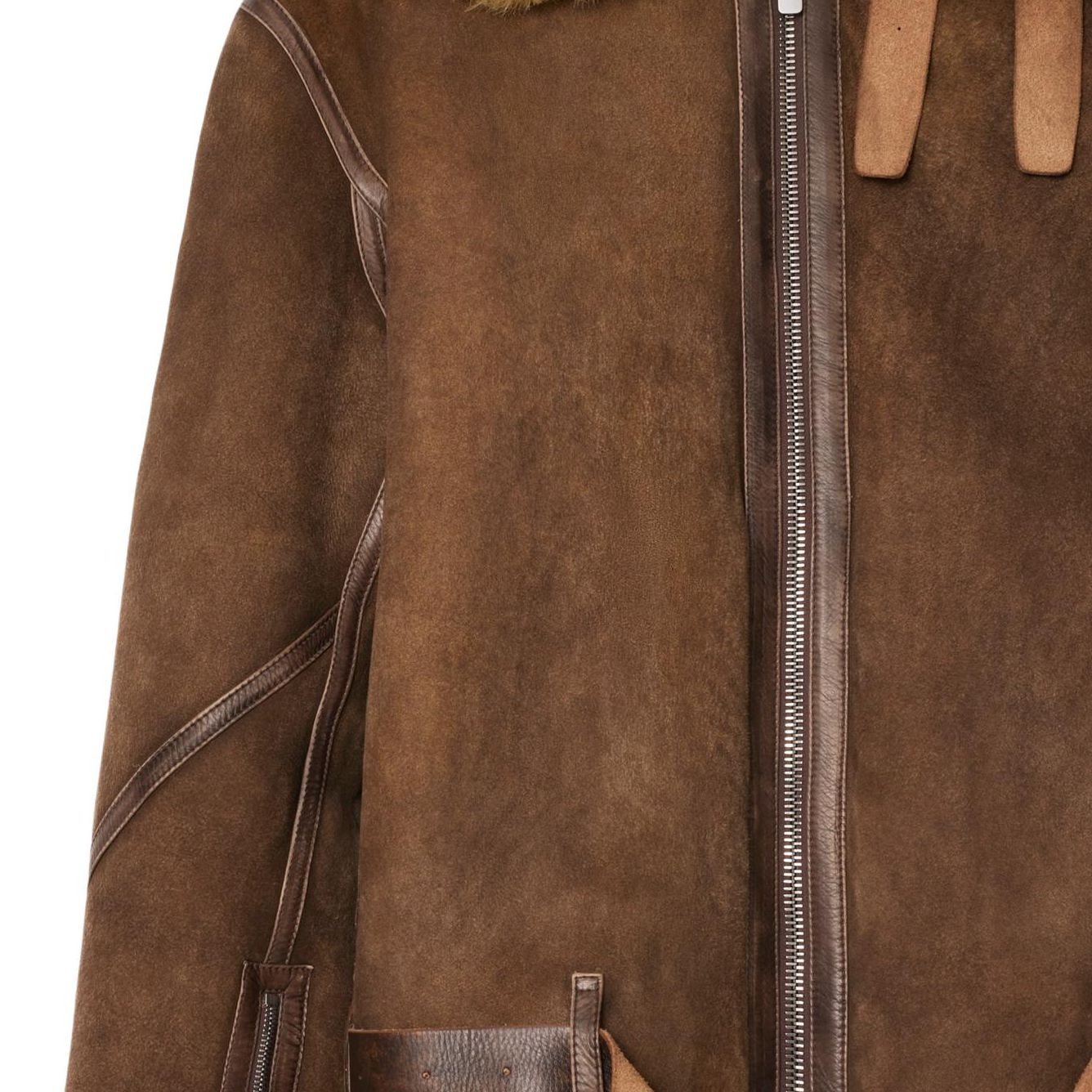 Sizing Burberry Jaket Kulit Coklat Aviator dengan Zip dan Kolar. 80953831