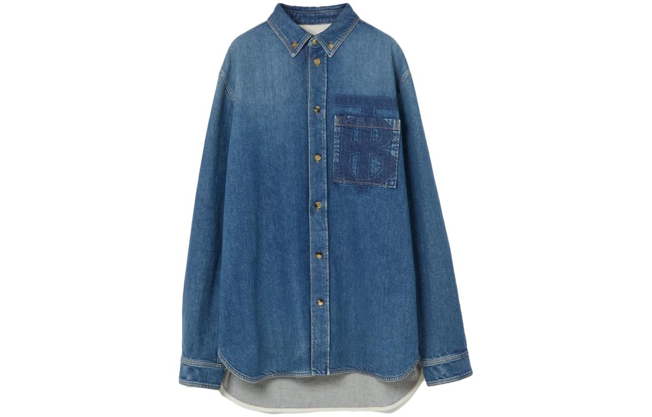 Order Burberry  Solid Casual Denim Long Sleeve Shirt Blue 80676401