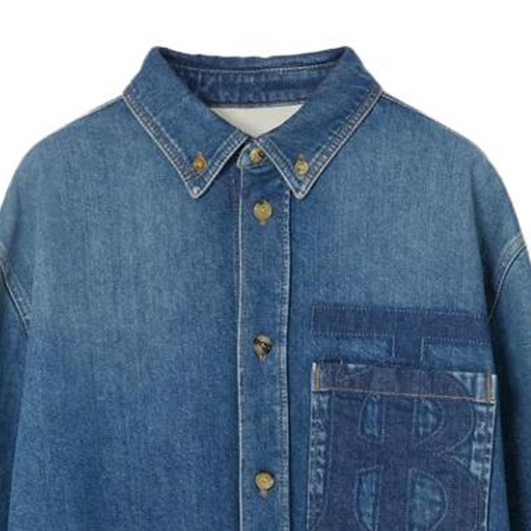 Details for Burberry  Solid Casual Denim Long Sleeve Shirt Blue 80676401