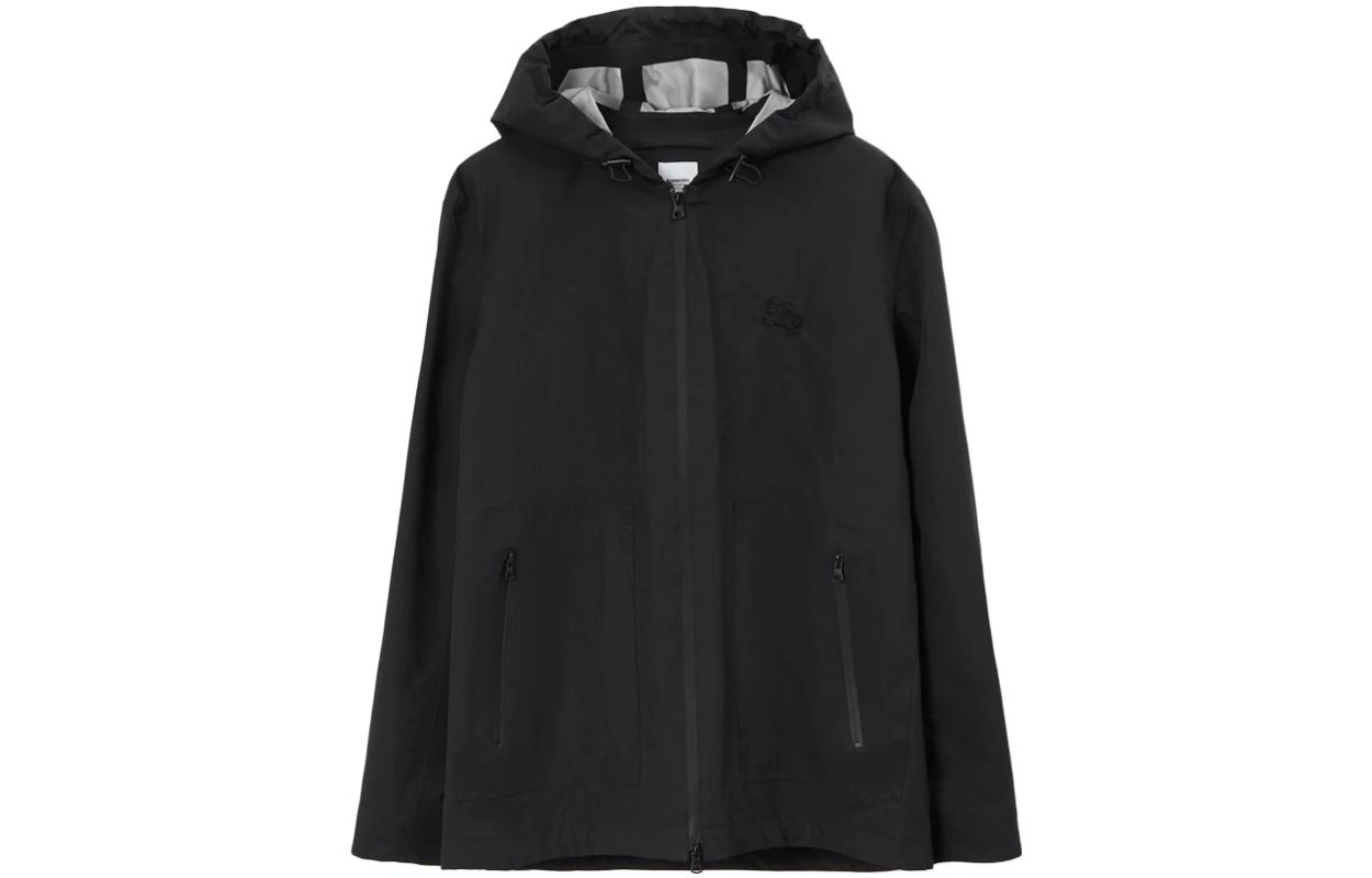 Burberry  Solid Color Appliqué Zip-Up Hoodie Jacket - Black 80704771