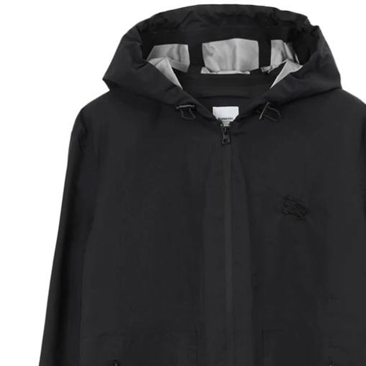 Burberry  Solid Color Appliqué Zip-Up Hoodie Jacket - Black 80704771 圖 6
