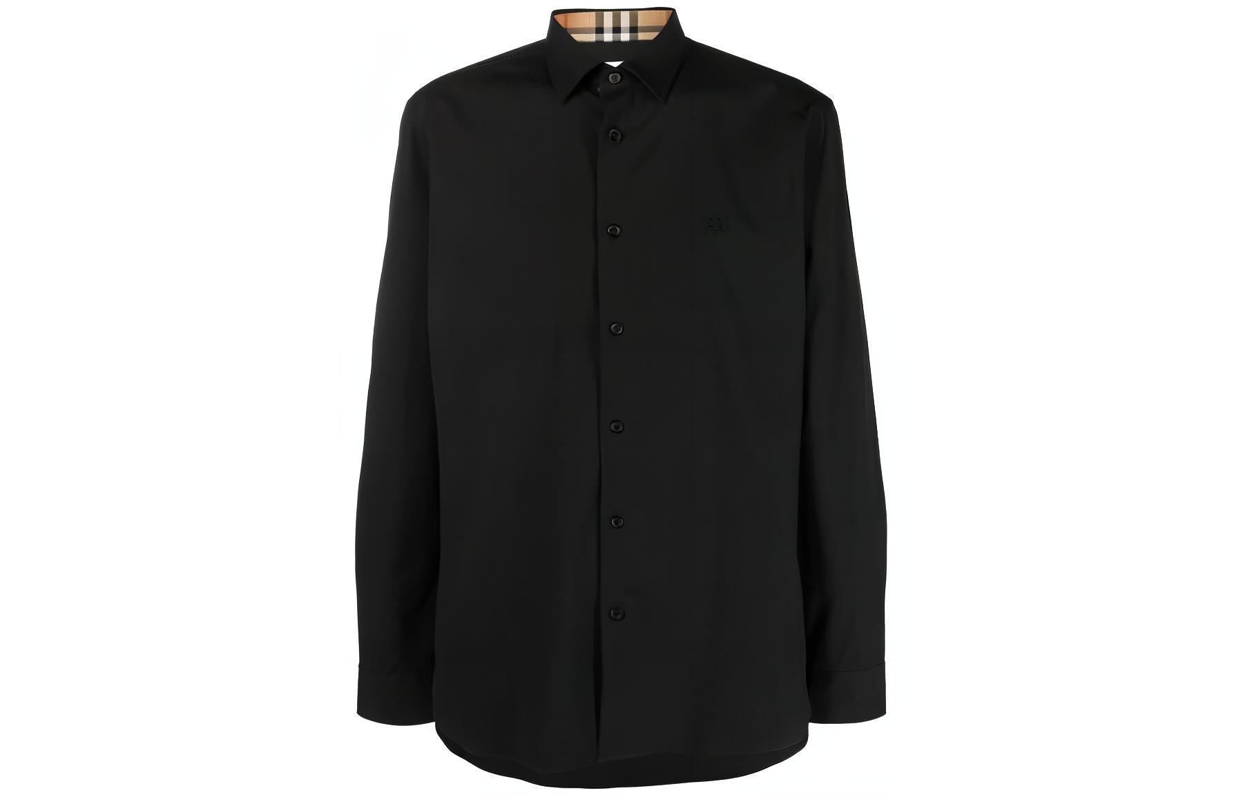 Burberry  Solid Color Button-Up Shirt - Black 8071799