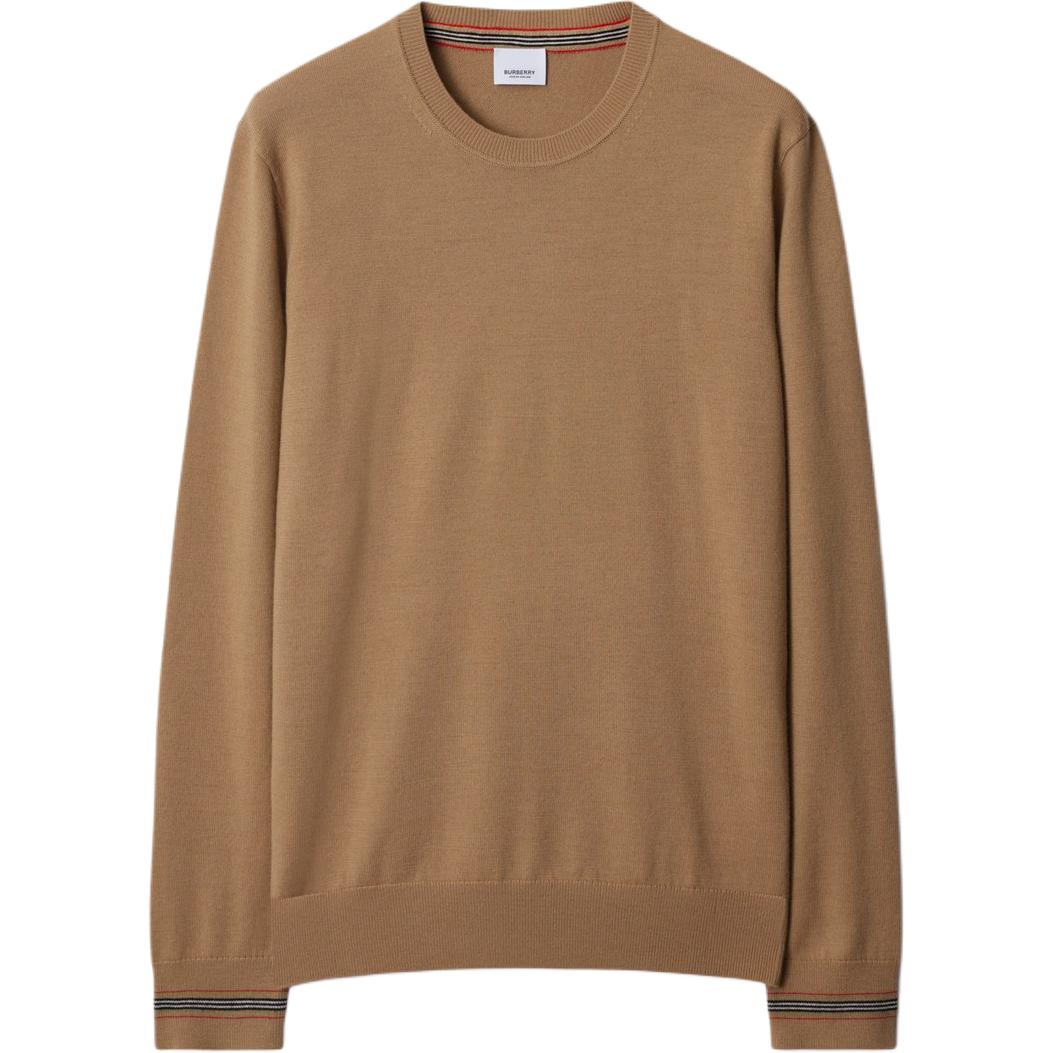 Burberry  Solid Color Crew Neck Pullover Sweater - Camel Brown 80926221