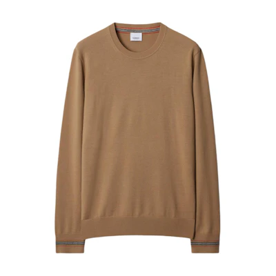 Burberry Solid Color Crew Neck Pullover Sweater - Camel Brown 80926221
