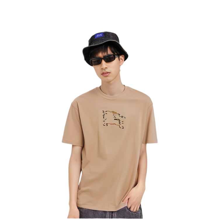 Shop Burberry Kaos Warna Polos Leher Bulat Khaki. 80727031