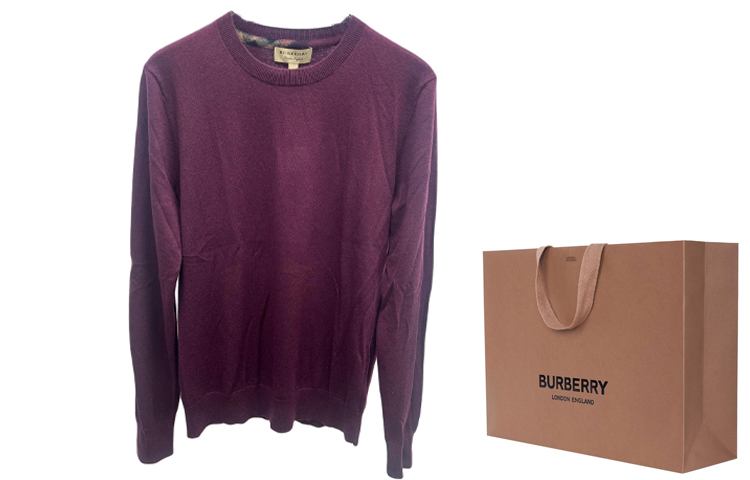 Shop Burberry Sweater Rajut Crewneck Warna Solid - Merah Burgundy 40200301