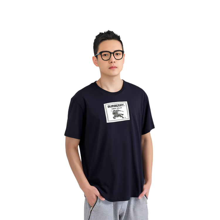 Burberry  Solid Color Crewneck Slim Fit T-Shirt Navy Blue BR 8068801 -2 圖 3