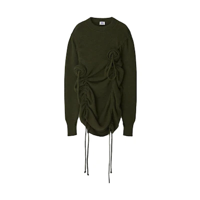 Burberry Solid Color Drawstring Rose Wool Sweater in Military Green. 80769211