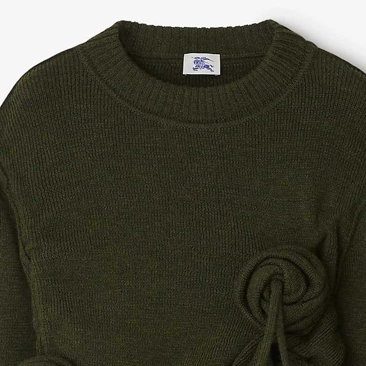 Sizing 博柏利纯色系带玫瑰羊毛毛衣军事绿色款 80769211